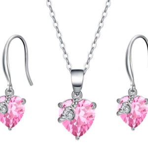 Conjunto de prata com pedra zircônia cúbica rosa